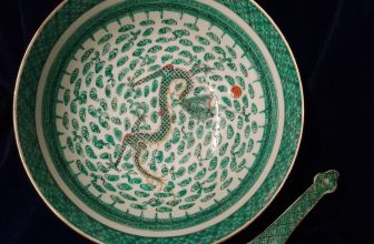 YT Decorated in Hong Kong Decorative 10″D Serving Bowl(Chipped)&Matching Spoon