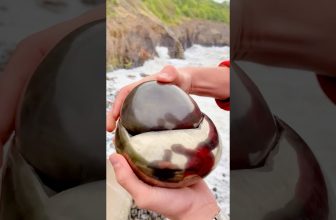 Here’s a golden pyritic rock that we found and opened up on the beach🏝🌊