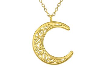 14ct Gold-Plated 925 Sterling Silver Moon Pendant Necklace D3 (45cm / 18 inch)