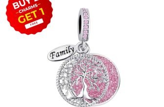 Sparkling Tree of Life Family Pink S925 Sterling Silver Bead Charm for Women