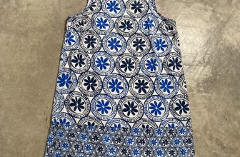 Mudpie Dress Girls Size Medium 8/10 Blue White Mosaic Print Sleeveless Mini