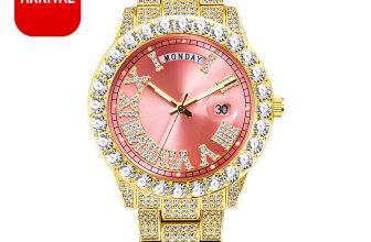 Mens Ice Out Watch Quartz Luxury Gold Diamond Luminous Stainless Steel Gift NEW