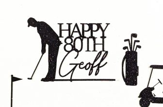 Golf Themed Cake Topper Glitter Gold / Black Personalised with Free Delivery