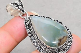 Moss Agate Pear Shape Gemstone Handmade Jewelry Vintage Pendant 2.20″ SR 2728