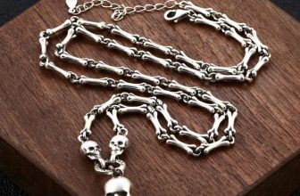 Genuine Sterling Silver Necklace with Bone Link Design – S925 Skulls 22″