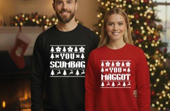 Couple’s Funny Christmas Matching Sweatshirt Top – You Scumbag & You Maggot