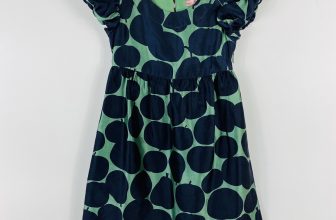 Juicy Couture Girls Size 8 Silk Fruit Print Puff Sleeve Dress Navy Blue Green