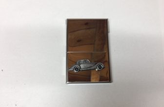 Riley RM ref210 Pewter Effect Car on a Stainless Steel Business Card Holder