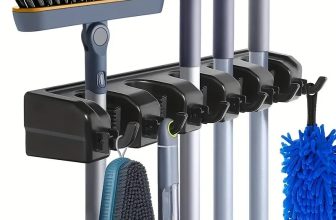 Heavy-Duty Mop Holder with 5 Slots & 6 Hooks – Perfect for Indoor/Outdoor