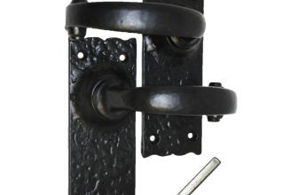 DOOR HANDLE BLACK CAST IRON LEVER LATCH ANTIQUE ORNATE SQUARE PLATE + FIXINGS