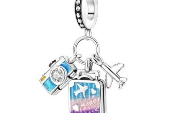 Sky Blue Purple Camera Airplane Suitcase Travel Charm S925 Sterling Silver