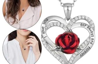 Mothers Day Love Gifts Crystal Rose Heart Flower Necklace Birthday Gifts