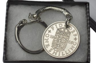 COIN KEYRING BRITISH ENGLISH SILVER SHILLING CHOICE OF YEAR 1934-1966 BIRTHDAY