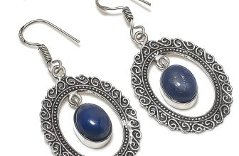 Lapis Lazuli Gemstone Earrings Vintage Handmade Beautiful Jewelry 2.1″ MXE 5342