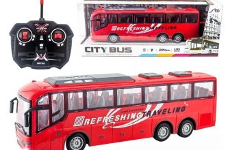 Red RC Tour Bus – 1/30 Scale Remote Control City Bus Toy with Lights