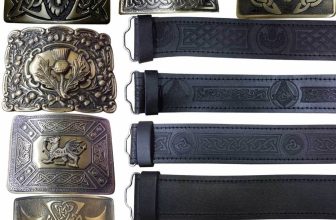 Scottish Kilt Belt Real Black Leather Embossed Various Design Buckles Antique
