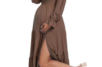 Summer Boho Off Shoulder Maternity Dresses, Long Sleeve Side Split Flowy Tiered
