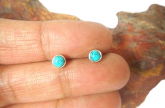 Small Round Blue TURQUOISE  Sterling  Silver  925 Gemstone Stud Earrings – 4 mm
