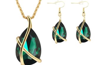 1 Set Necklace Earring Set Crystal Ear Drop Vintage Necklace Neck Pendant Green