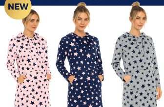 Women’s Hooded Cotton Nightdress Long Lounge Dress with Kangroo Pocket