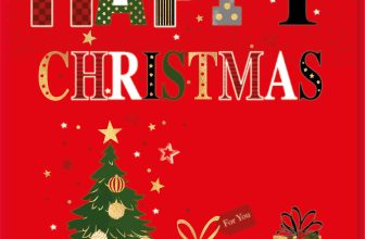 Husband Christmas Card – Red with Tree & Gifts with Gold Foil 9×6″