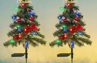 2x Solar Christmas Tree Stake Lights Outdoor Xmas Tree Pathway Lawn Light Decor