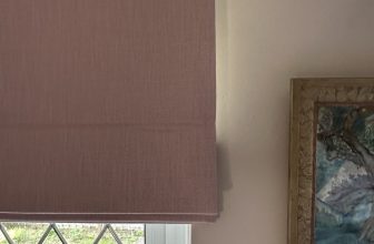BNIP PINK LINEN ROMAN BLINDBLINDS2go 129x102cm blackout lined