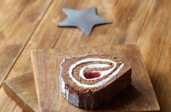 Chocolate Roulade with Rosemary Cream and Red Currant Confit