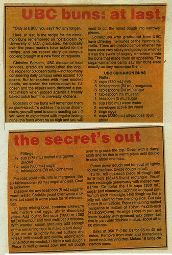 UBC Cinnamon Bun Recipe 1989