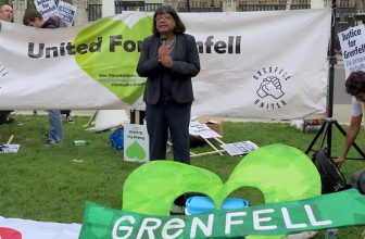 Diane Abbott MP at the Grenfell protest outside Parliament, May 14, 2018