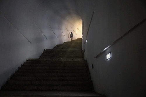 Enlightened marble tunnel leads to the Njegos Mausoleum