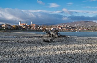Scenic view of Szentendre, Hungary with driftwood on the rocky riverside