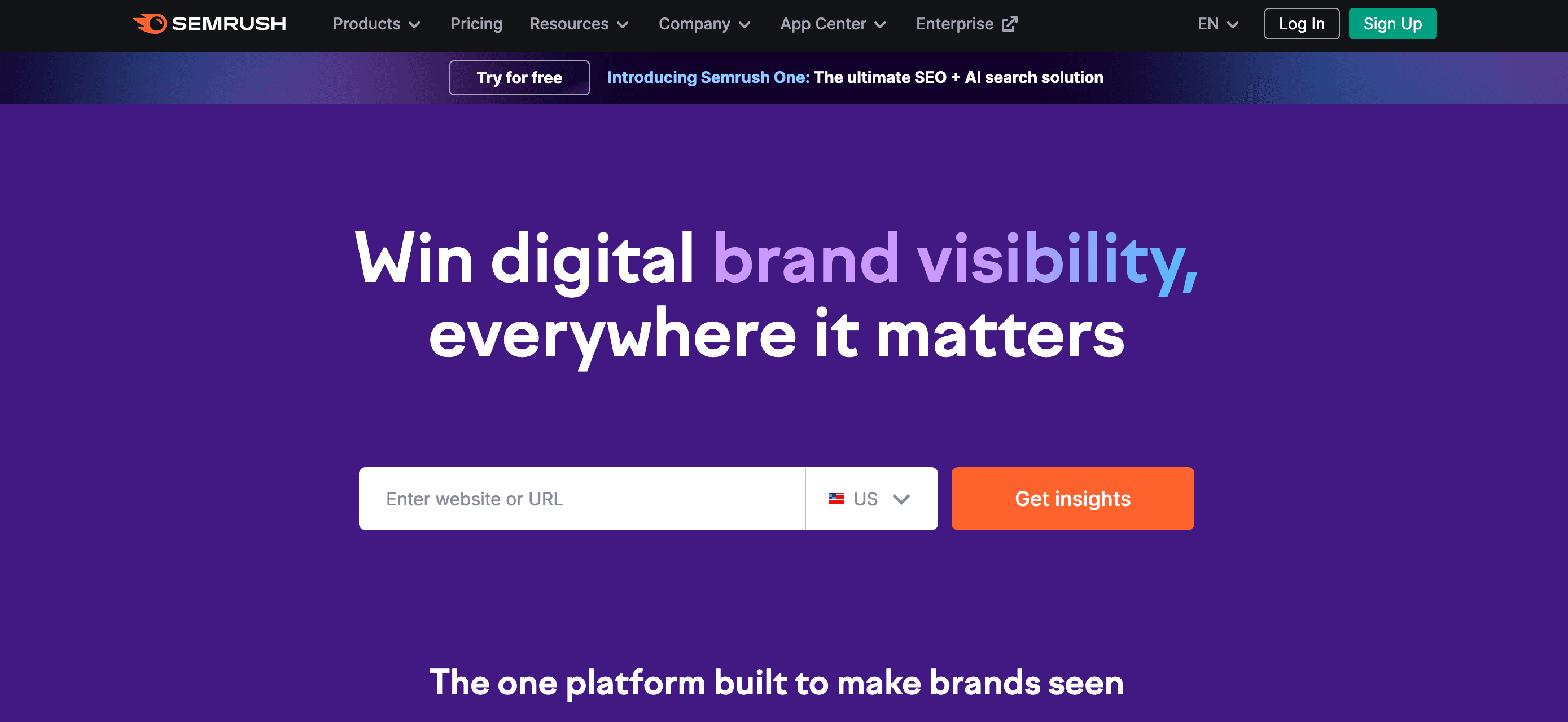 Semrush main website page