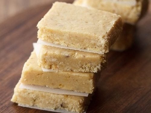 7 cup barfi stacked on top of each other.