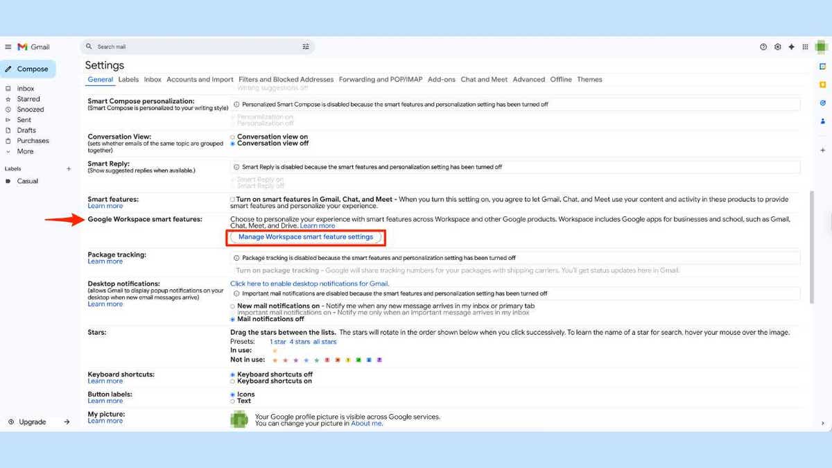 A screenshot of Google's account settings.