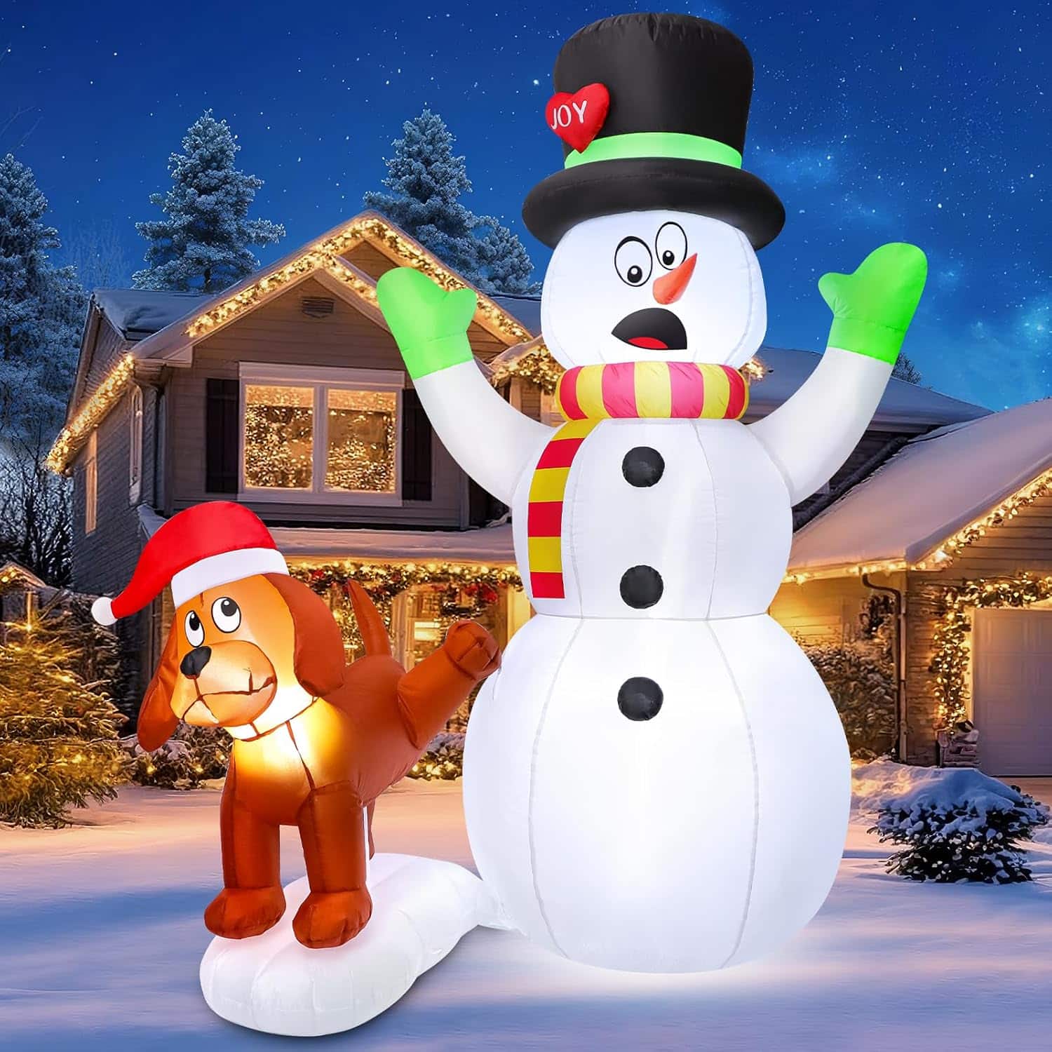 Inflatable Snowman and Peeing Dog