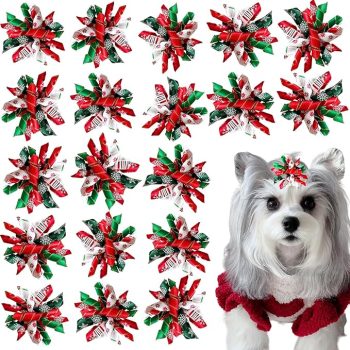 20pcs Curly Christmas Dog Bows Dogs Christmas Hair Bows