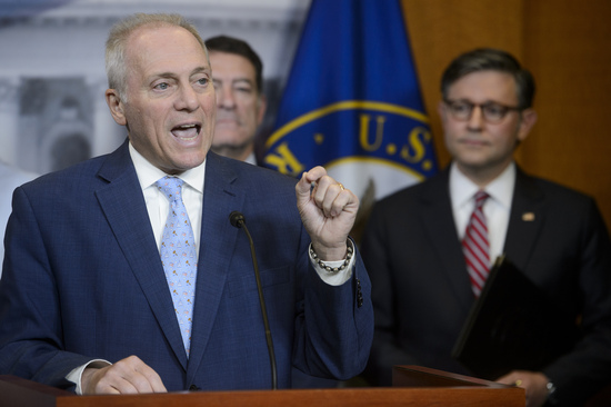 House Majority Leader Steve Scalise, R-La., left, is joined by Rep. Mark Green, R-Tenn., center, and Speaker of the House Mike Johnson, R-La., right, during a news conference at the Capitol, Tuesday, May 20, 2025, in Washington. (AP Photo/Rod Lamkey, Jr.) House Majority Leader Steve Scalise, R-La., left, is joined by Rep. Mark Green, R-Tenn., center, and Speaker of the House Mike Johnson, R-La., right, during a news conference at the Capitol, Tuesday, May 20, 2025, in Washington. (AP Photo/Rod Lamkey, Jr.)