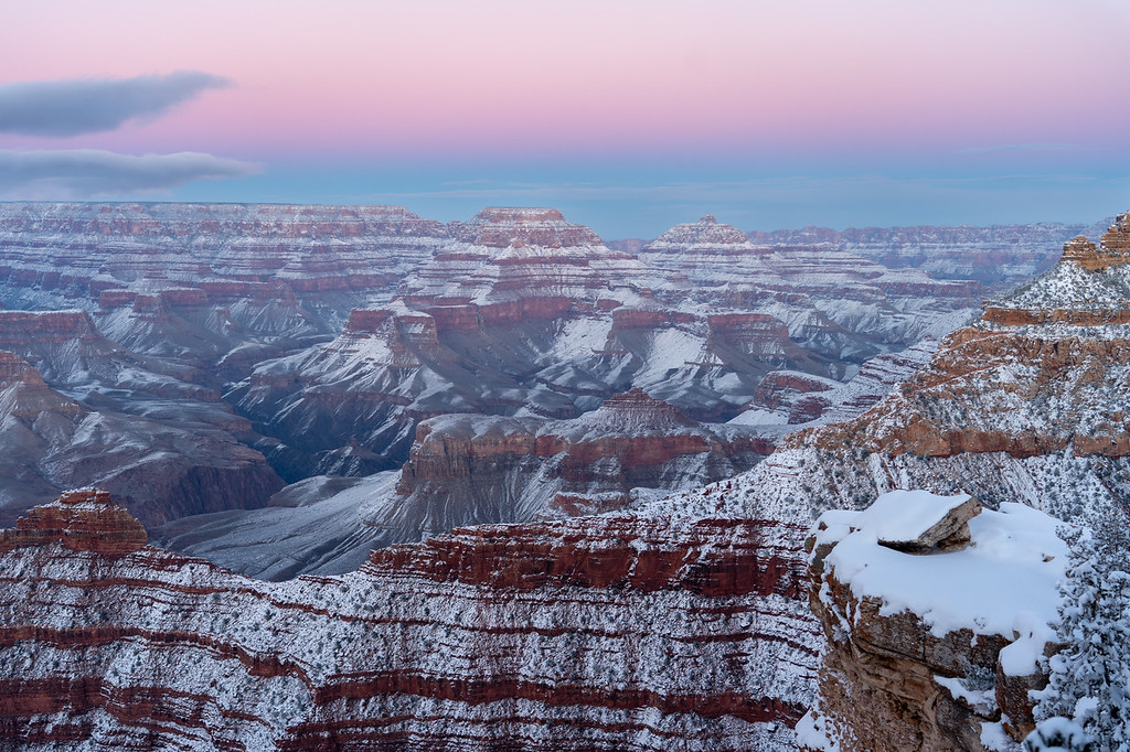 Mather Point sunset at the Grand Canyon in winter