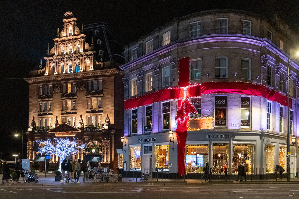 Giant bow on The Huxley in Edinburgh