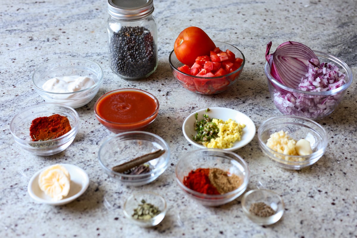 dal makhani ingredients on the kitchen counter