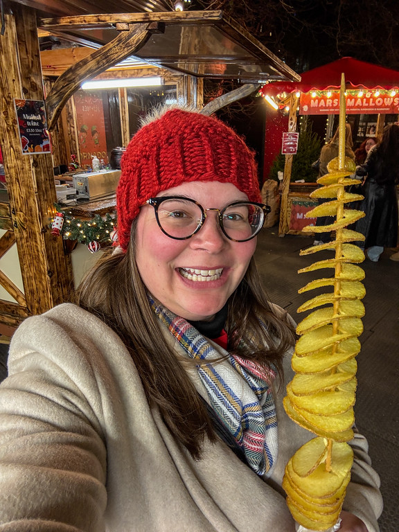 Enjoying a "Potato Tornado" in Edinburgh