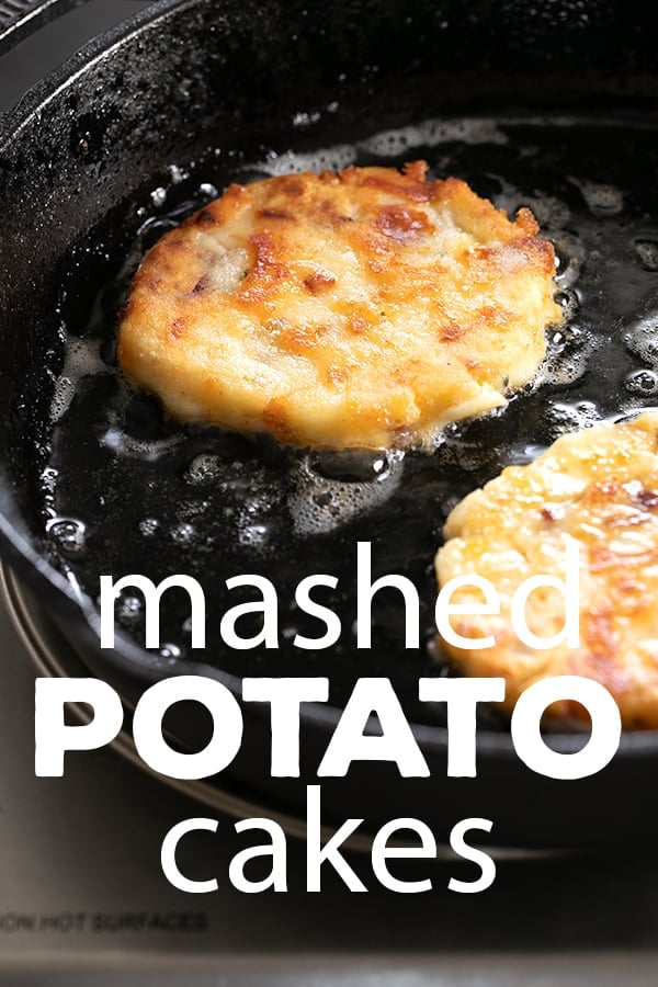 These crispy, cheesy mashed potato cakes are the best way to give new life to leftover mashed potatoes. Don't let those spuds go to waste! #glutenfree #gf #leftovers #Thanksgiving