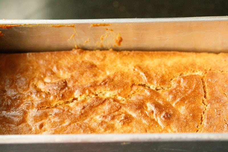 Lemon cake baked with a golden crust.