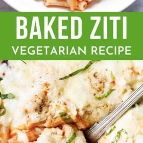 collage of baked ziti with text layovers.