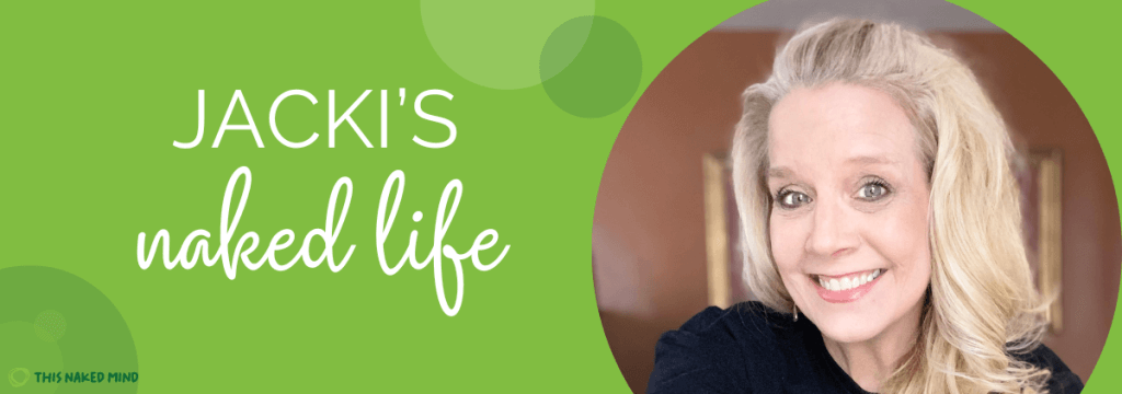 This Naked Mind banner with ‘Jacki’s Naked Life’ text and Jacki’s photo, introducing guidance on how to quit drinking when you work in restaurants.