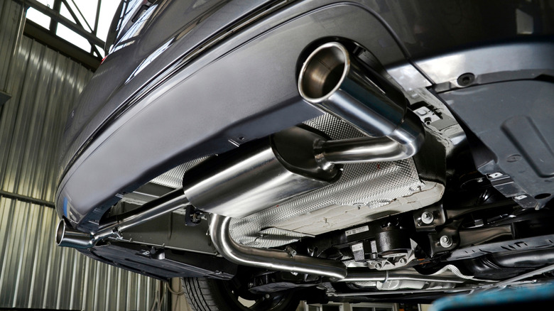 A picture of a stainless steel exhaust system