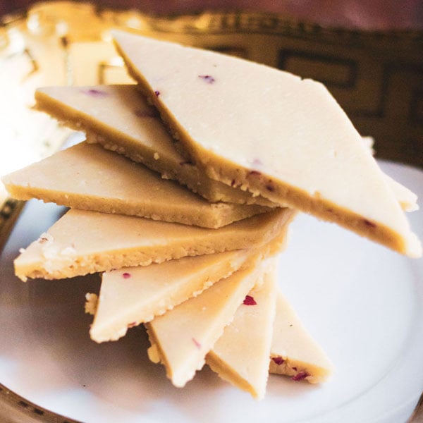 kaju katli stacked spirally.