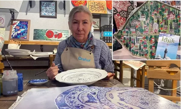 Mesude Künen, a ceramic artist for 33 years who works with the Ministry of Culture and Tourism in Turkey, has spent two months completing a miniature depicting the historic sites and ramparts of Iznik. She said to multiple Turkish media stations she was very excited about Pope Leo XIV's visit. Credit Photo courtesy of Mesude Künen