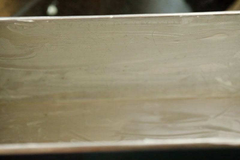 Loaf pan greased with butter.